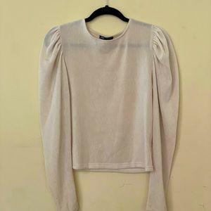 Zara Beige Knit Puff Sleeve Top